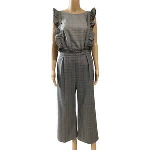 Storia Plaid Ruffled Strap Jumpsuit vintage-inspired size M gray